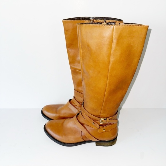Steve Madden Albany Cognac Leather Belted Riding Boots Sz 8.5 - Picture 2 of 12